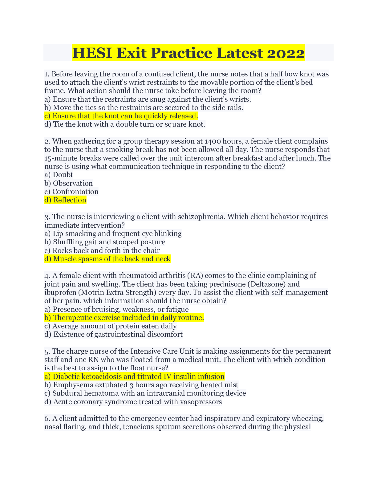 Preview image of HESI Exit Practice Latest 2022 document